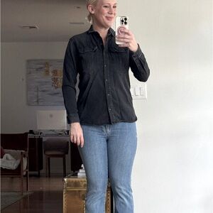 All Saints Size 6 Dark Grey Black Denim Button Down Top for Women